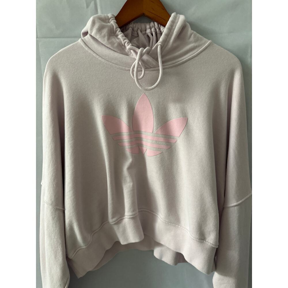 Adidas Womens Oversized Hoodie Sweatshirt Light Pink With Drawstring
